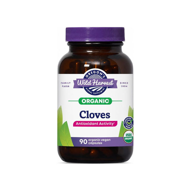 Oregon's Wild Harvest Cloves 90 capsules front bottle with USDA Organic and non-GMO badges