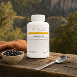 Integrative Therapeutics Similase BV Capsules bottle beside a plate of beans and vegetables