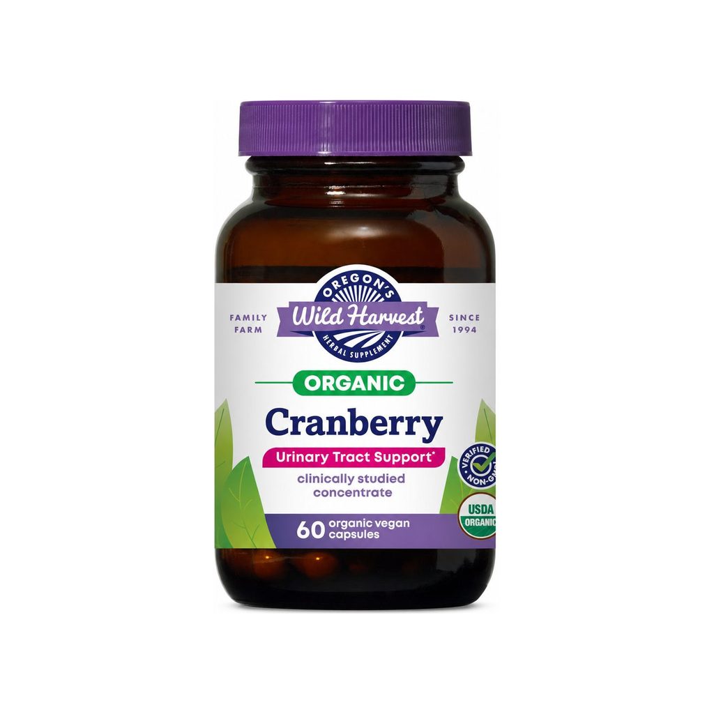 Oregon's Wild Harvest Cranberry 60 capsules front bottle with USDA Organic and non-GMO badges