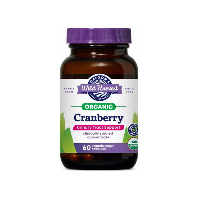Oregon's Wild Harvest Cranberry 60 capsules front bottle with USDA Organic and non-GMO badges