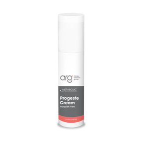 Metabolic Maintenance Progeste Cream Paraben Free 3.5 fl oz (100 ml) white pump bottle with gray and coral Allergy Research Group label