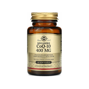 Solgar Megasorb CoQ-10 400 mg 30 softgels amber glass bottle front label