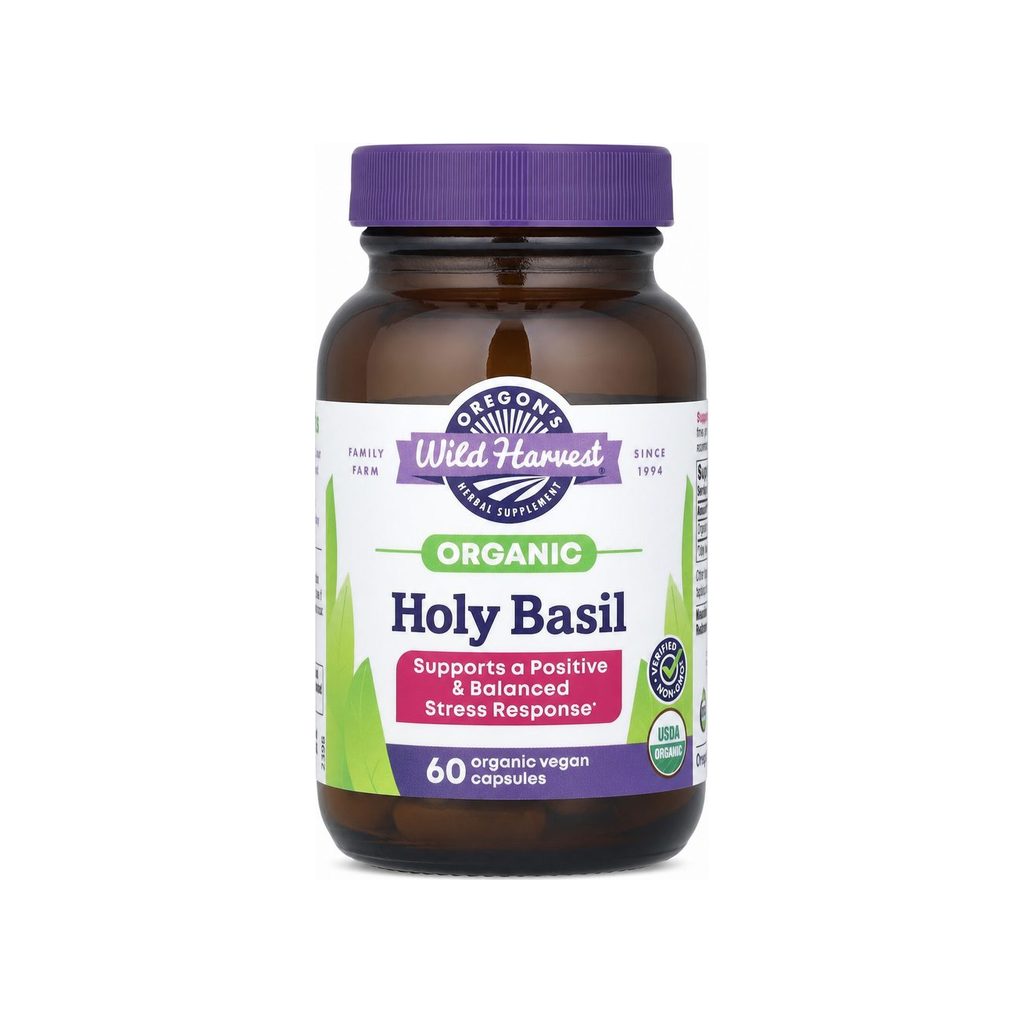 Oregon's Wild Harvest Holy Basil Capsules 60-count bottle front label