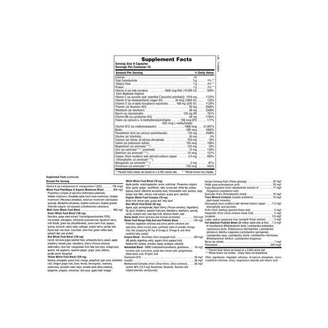 NaturesPlus Source of Life Gold Multivitamin supplement facts panel with ingredients, dosage, and serving size