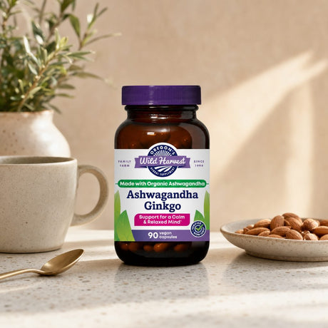 Oregon's Wild Harvest Ashwagandha Ginkgo bottle right side supplement details