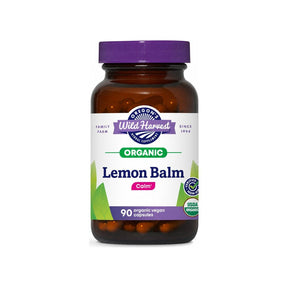 Oregon's Wild Harvest Lemon Balm 90 capsules front bottle with USDA Organic and Non-GMO badges