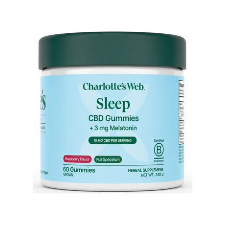 Charlotte's Web Sleep CBD Gummies w/ Melatonin front packshot showing brand label and size