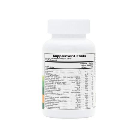 NaturesPlus Animal Parade Children's Chewable Multi supplement facts panel with dosage and ingredients