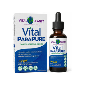 Vital Planet Vital ParaPURE 2-part cleanse kit box with capsule bottle and liquid drops