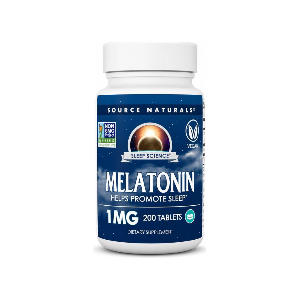 Source Naturals Sleep Science Melatonin 1 mg 200 Tablets front bottle label
