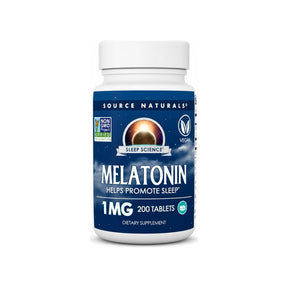 Source Naturals Sleep Science Melatonin 1 mg 200 Tablets front bottle label