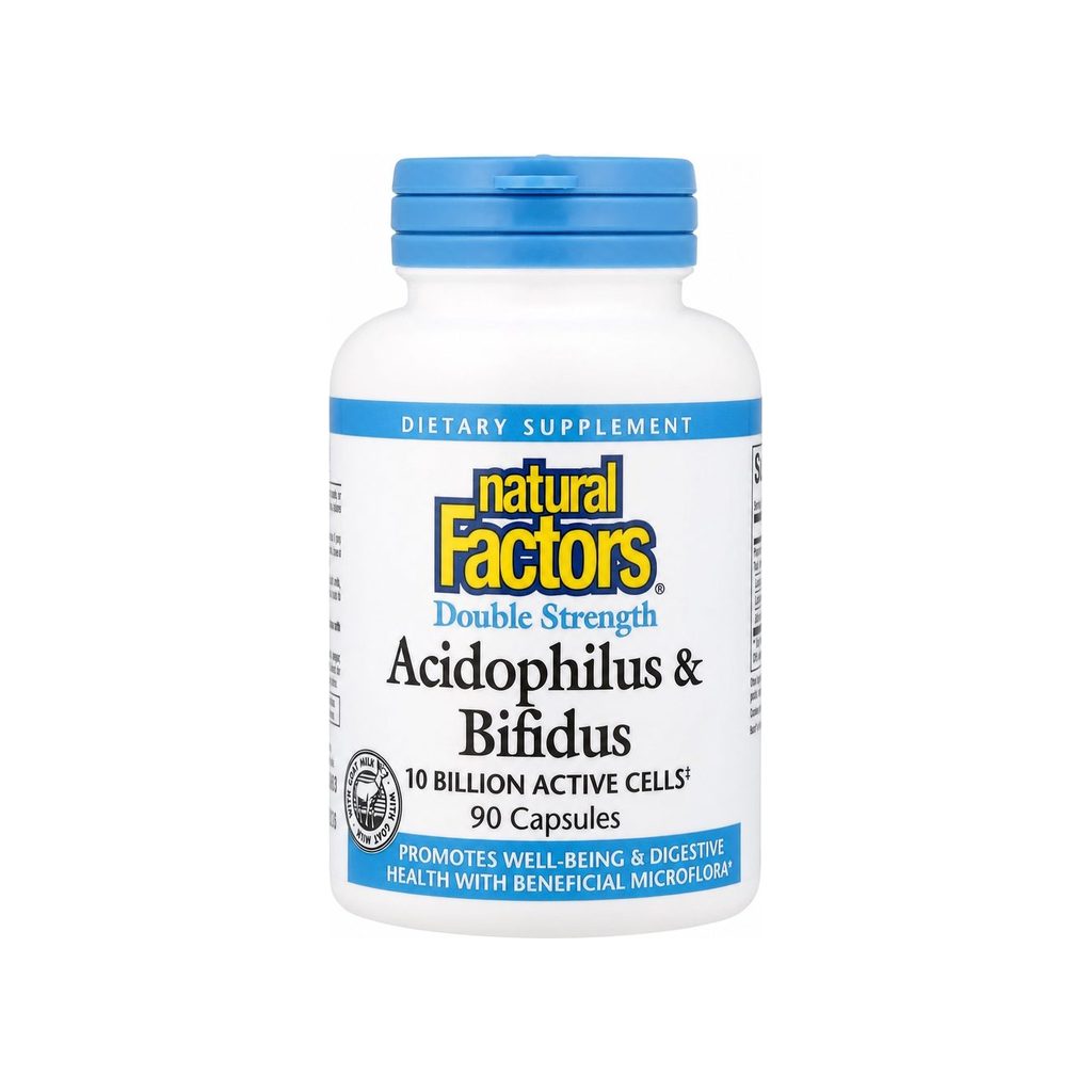 Natural Factors Acidophilus & Bifidus Double Strength 10 Billion 90 capsule bottle front label