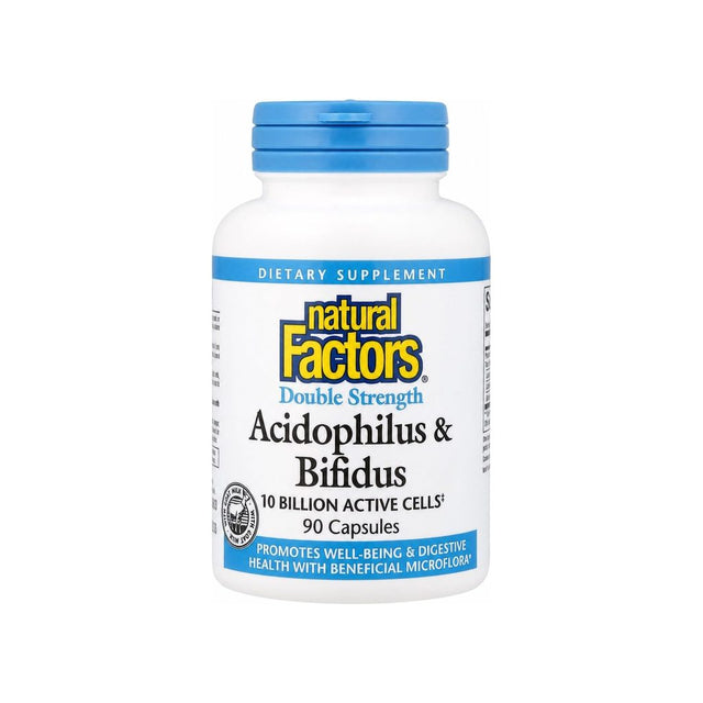 Natural Factors Acidophilus & Bifidus Double Strength 10 Billion 90 capsule bottle front label