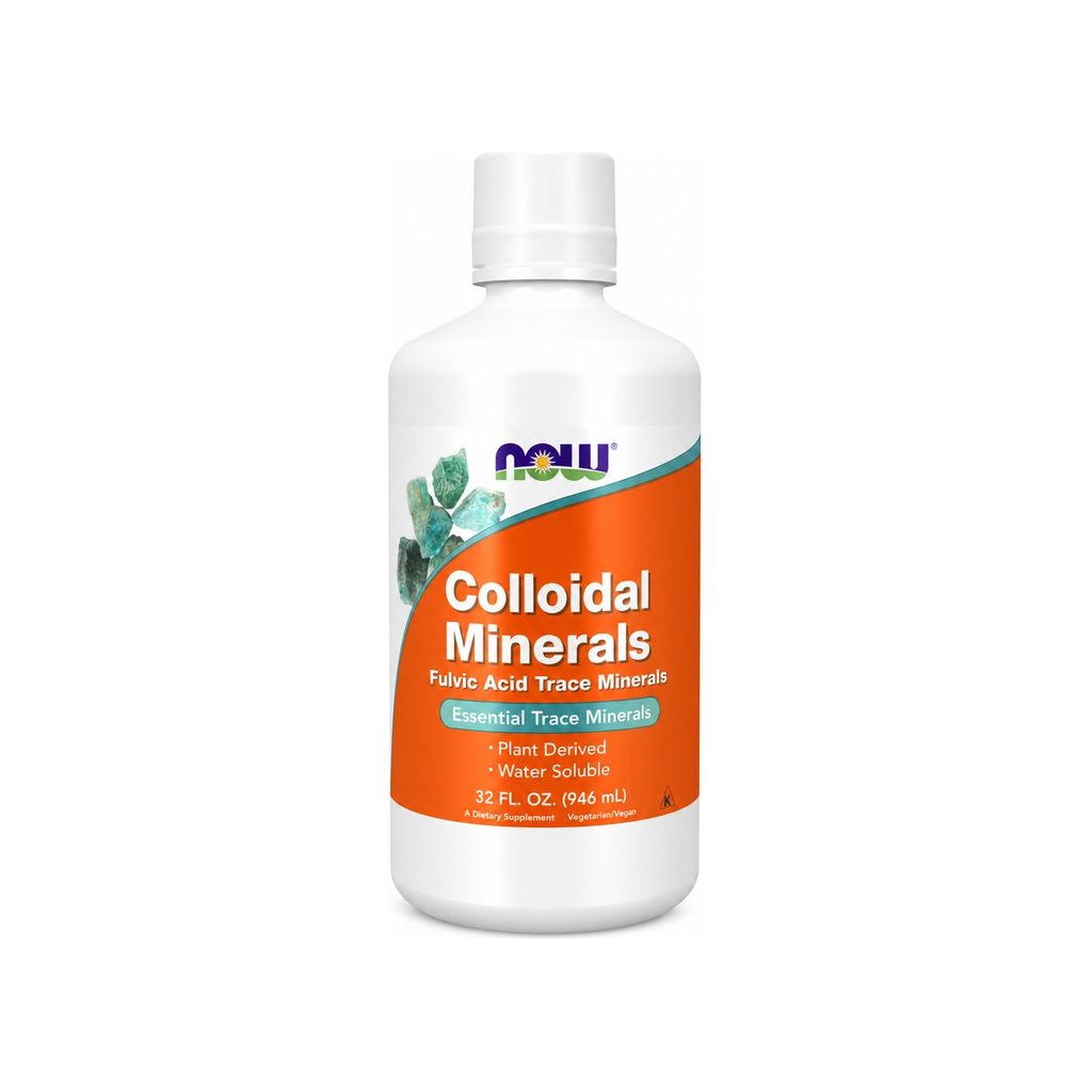 NOW Foods Colloidal Minerals 32 fl oz bottle front label with fulvic acid trace minerals
