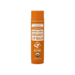Dr. Bronner's Organic Lip Balm Orange Ginger 0.15 oz front tube