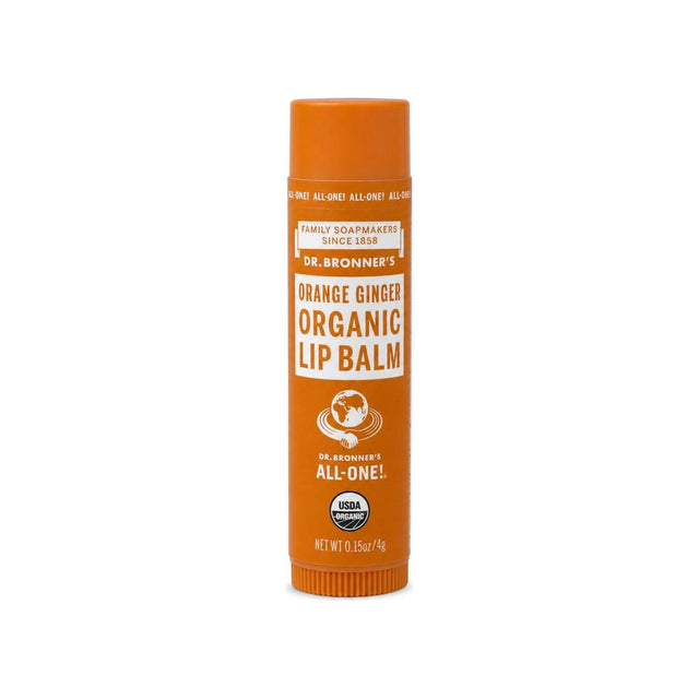 Dr. Bronner's Organic Lip Balm Orange Ginger 0.15 oz front tube