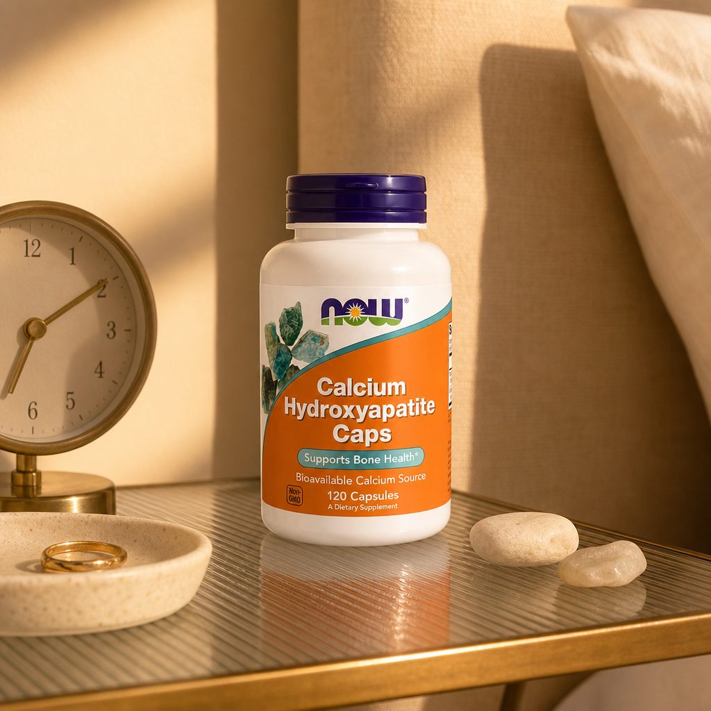 NOW Foods Calcium Hydroxyapatite 120 capsules side label with suggested use and cautions