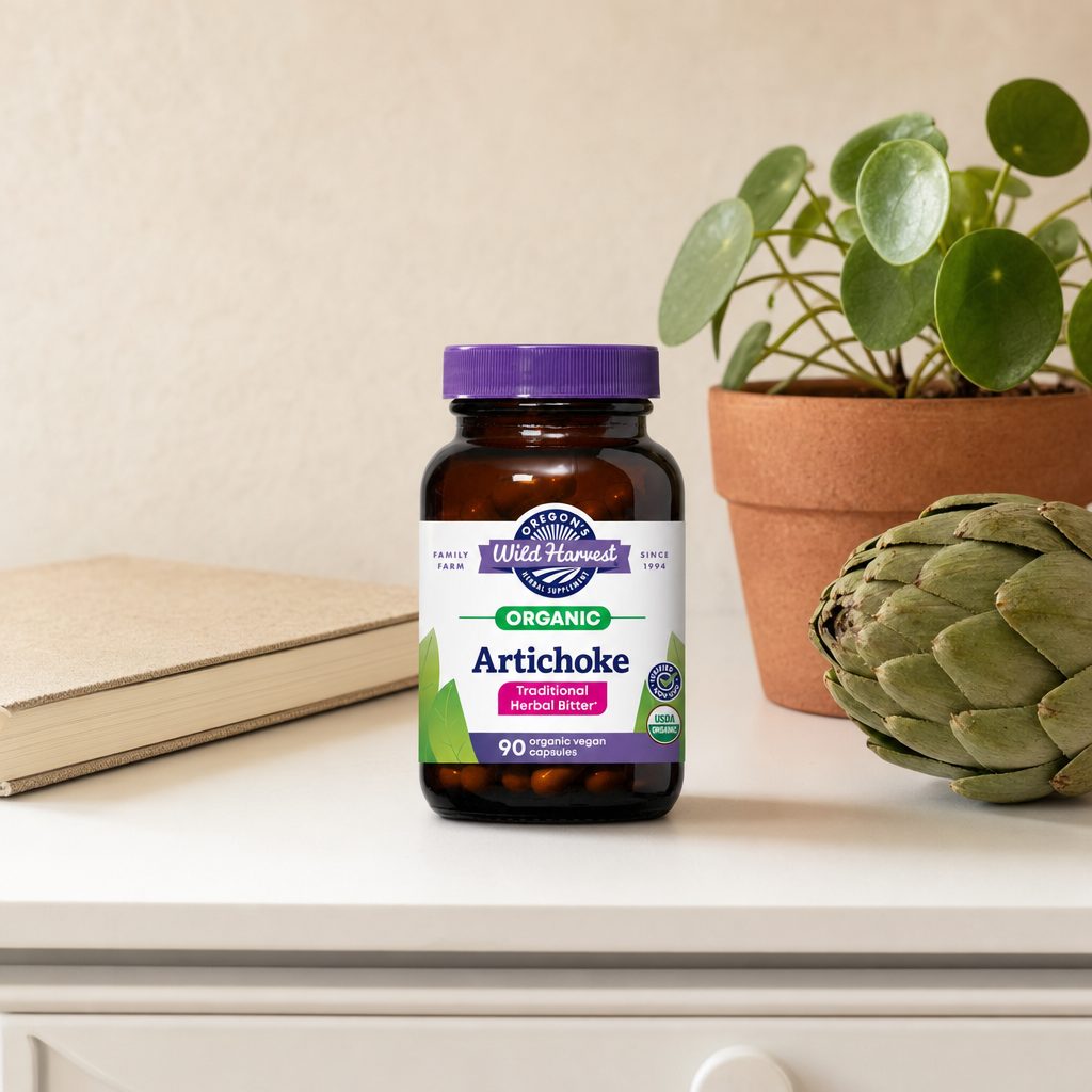 Oregon's Wild Harvest Organic Artichoke 90 capsules right side label details