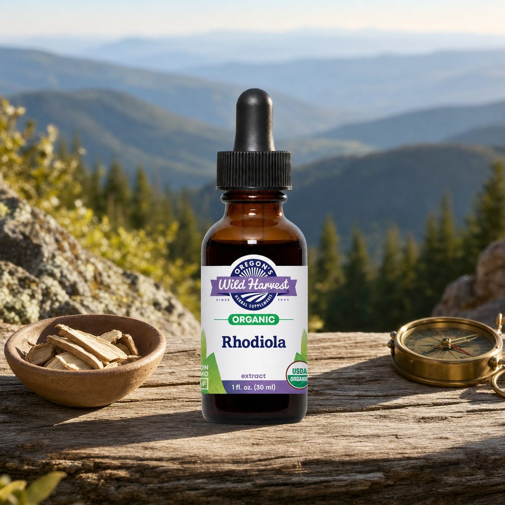 Oregon's Wild Harvest Rhodiola Organic Extract 1 oz right side bottle label