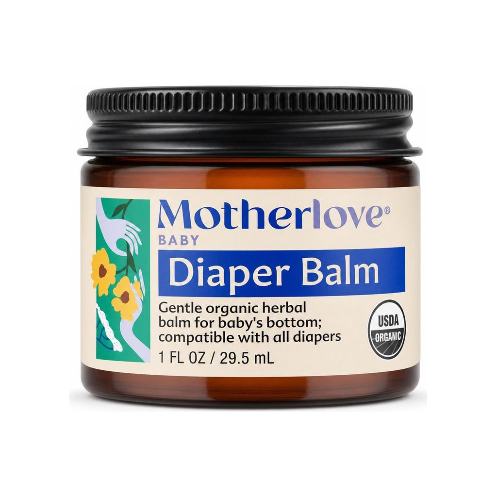Motherlove Diaper Balm 1 oz jar front label with USDA Organic badge