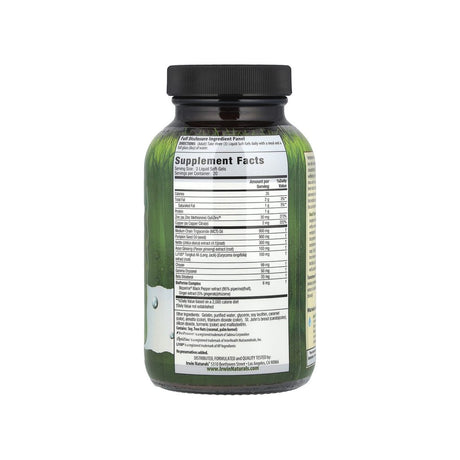 Irwin Naturals Testosterone UP supplement facts panel listing ingredients, dosage, and serving size