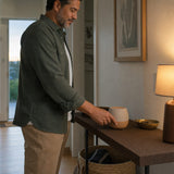 Plant Therapy Drift Linen Diffuser in a home décor scene with color-changing light