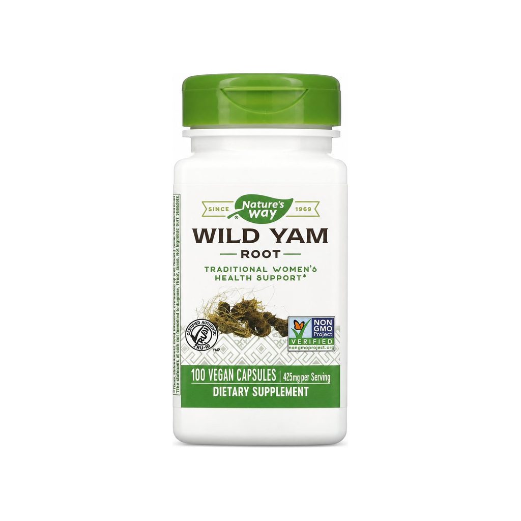 Nature's Way Wild Yam Root 425 mg bottle front label, 100 vegan capsules
