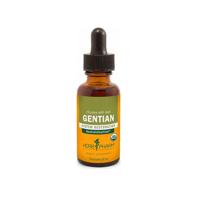 Herb Pharm Gentian 1 oz liquid herbal extract front bottle with USDA Organic badge