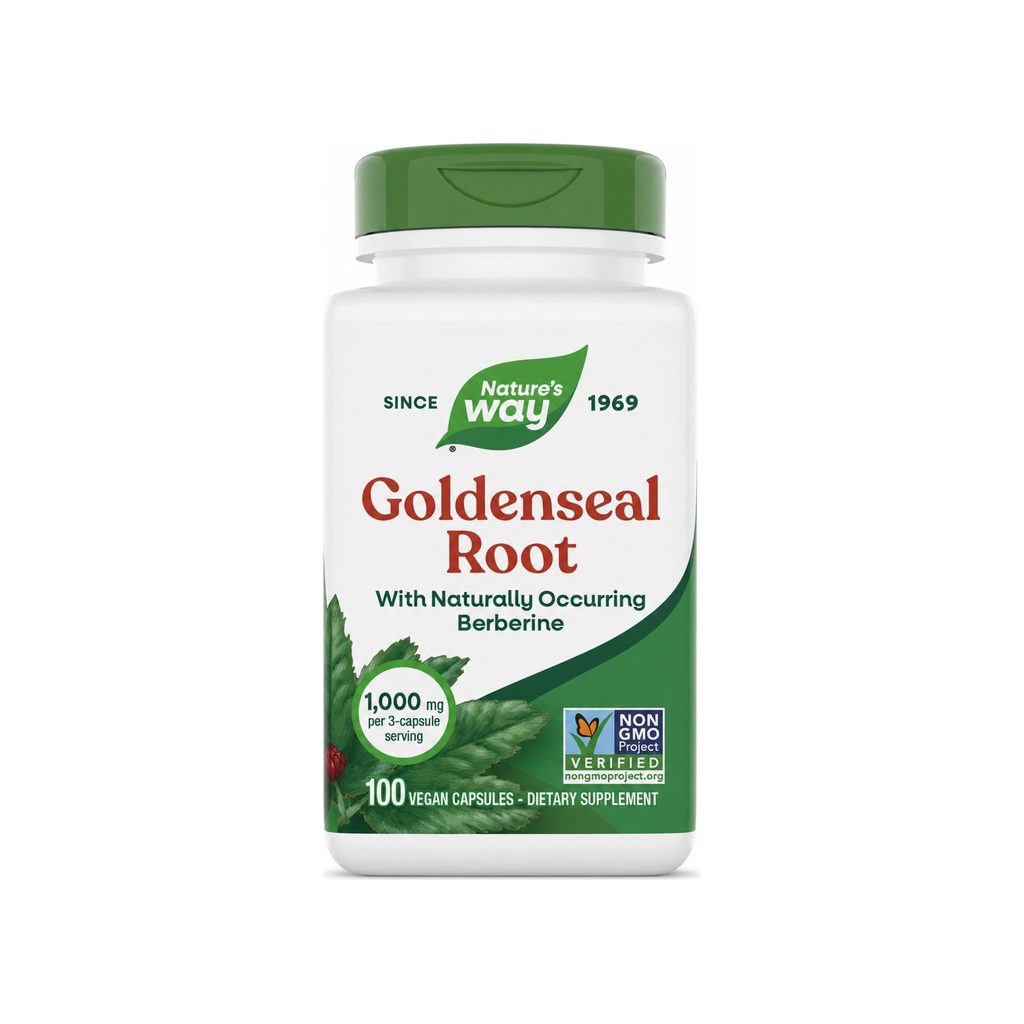Nature's Way Goldenseal Root Capsules 100 vegan capsule bottle front label