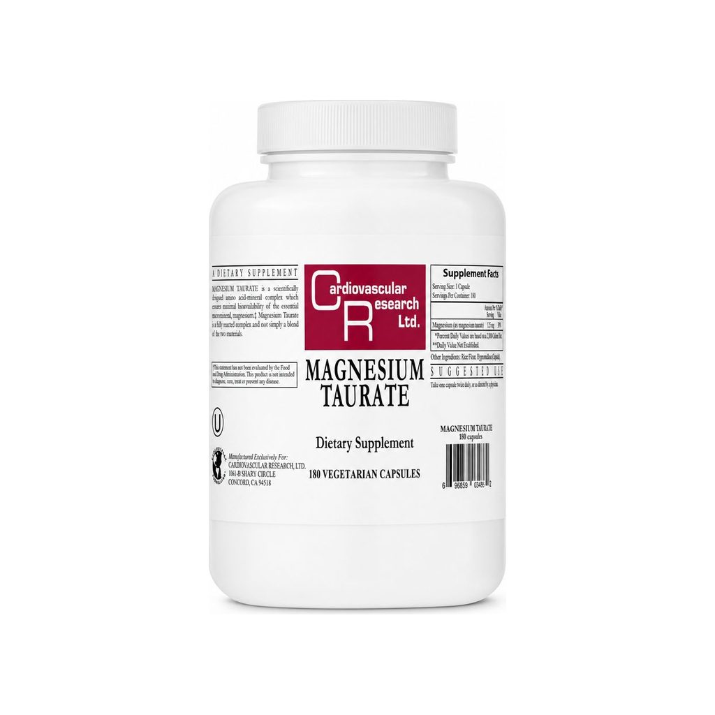 Cardiovascular Research Magnesium Taurate 180 capsules front bottle label
