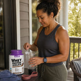 Bluebonnet Whey Protein Isolate Powder Chocolate label callouts for whey isolate and serving info