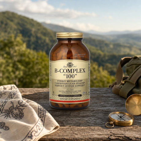 Solgar B-Complex 100 250 capsules side bottle label with product details