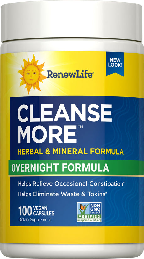 Renew Life Cleanse More™ Overnight Formula Capsules — 100 vegan capsules white bottle, new look