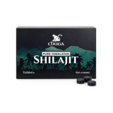 Chuga Pure Himalayan Shilajit Tablets 60-count box with three tablets in front