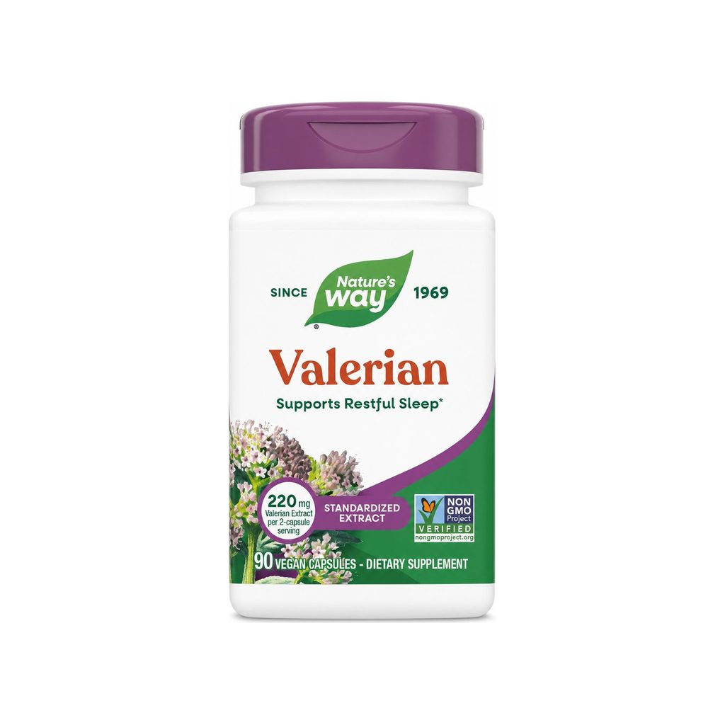 Nature's Way Valerian 90 vegan capsules front bottle label