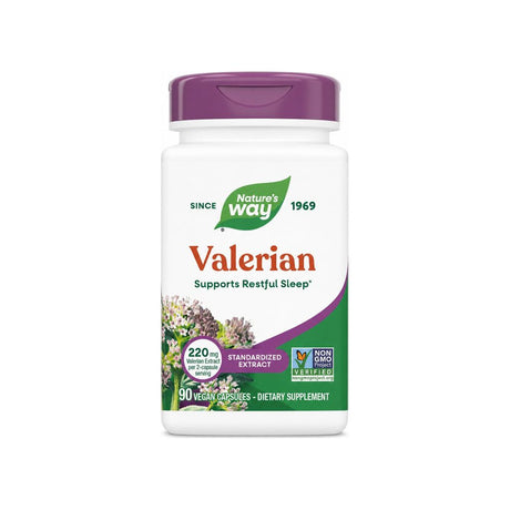 Nature's Way Valerian 90 vegan capsules front bottle label