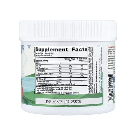 Nordic Naturals Omega-3 Gummy Fish supplement facts panel listing ingredients and serving size