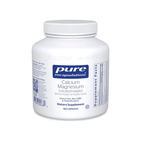 Pure Encapsulations Calcium Magnesium supplement facts panel listing ingredients and serving size