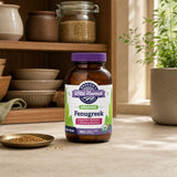 Oregon's Wild Harvest Fenugreek 180 capsules side bottle label with suggested use and cautions