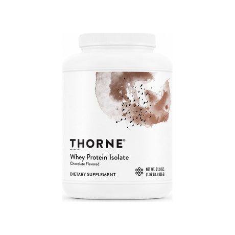 Thorne Research Whey Isolate Chocolate 31.9 oz front tub with NSF Certified for Sport badge