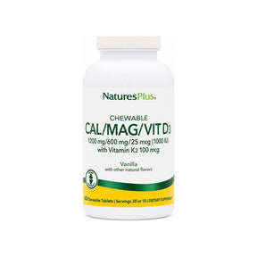 NaturesPlus Cal/Mag/D3/K2 Vanilla 60 tablets front bottle