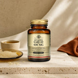 Solgar Megasorb CoQ-10 400 mg bottle with gold label and softgel capsules