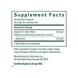 Gaia Herbs Professional St. John's Wort supplement facts panel listing ingredients and serving size