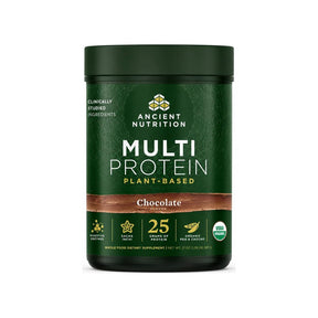 Ancient Nutrition Multi Protein Chocolate powder tub front label, 15 servings