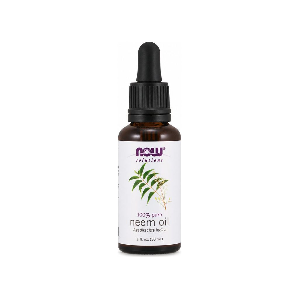 NOW Foods Neem Oil 1 fl oz front bottle with white label and dropper cap