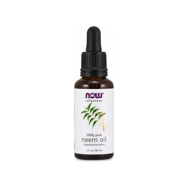 NOW Foods Neem Oil 1 fl oz front bottle with white label and dropper cap