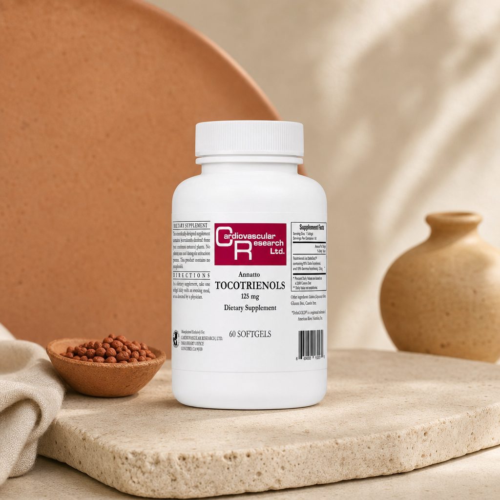 Cardiovascular Research Annatto Tocotrienols 125 mg bottle showing back label directions