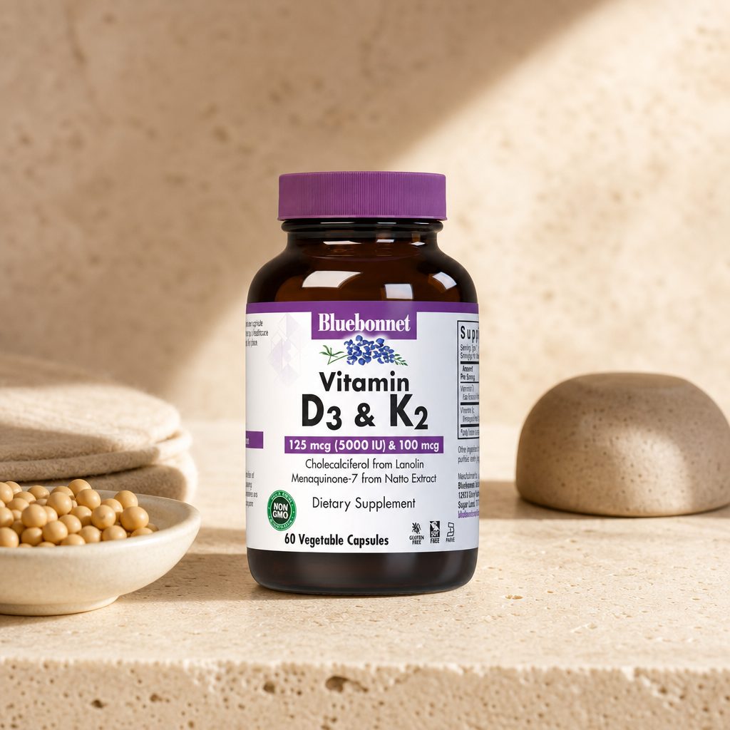 Bluebonnet Vitamin D3 & K2 60 capsules supplement facts side panel