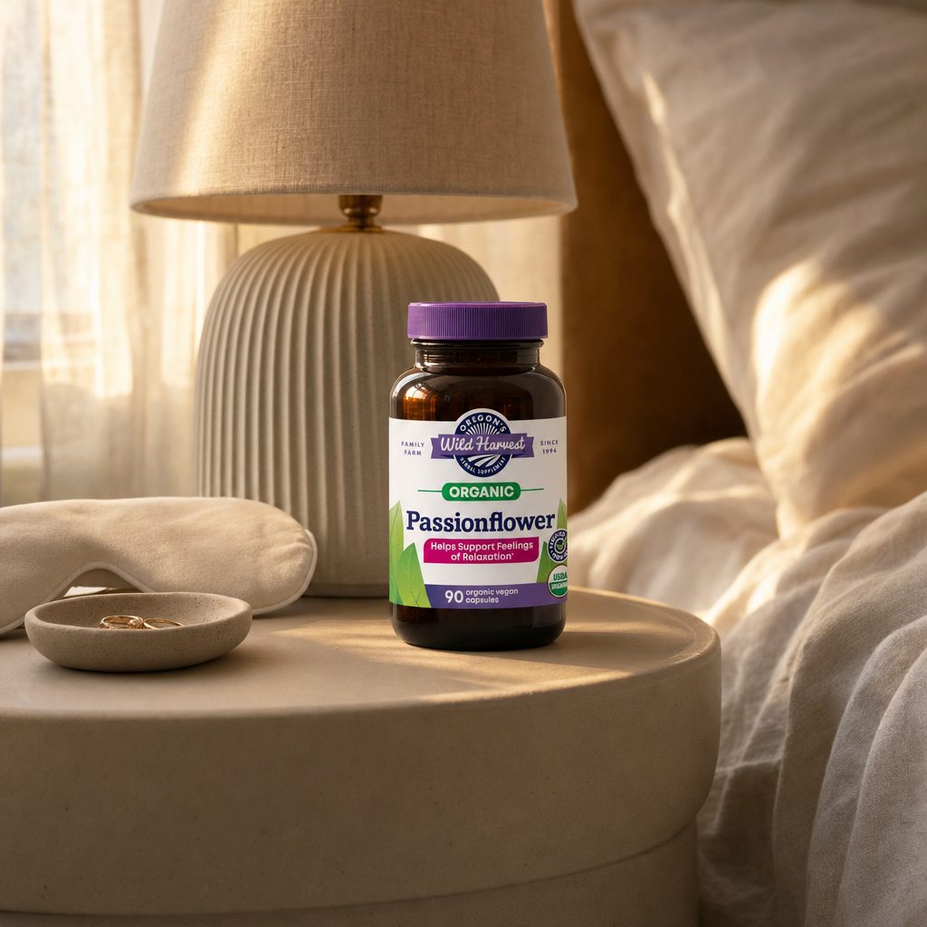Oregon's Wild Harvest Passionflower side label with directions and product information