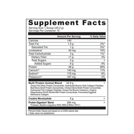 Ancient Nutrition Multi Powder supplement facts panel listing ingredients, dosage, and serving size